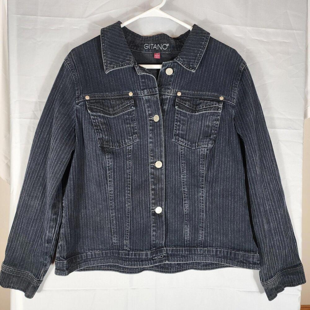 VTG 80s Black Gitano Jean Jacket 16W Denim Button Front Streetwear